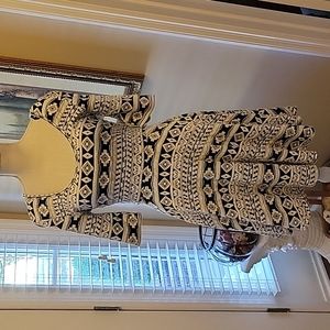 Altar'd State navy blue white fit & flare dress geometric print stretch Med New…